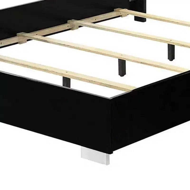 Queen Size Bed w LED Headboard, Piano Black Wood Frame