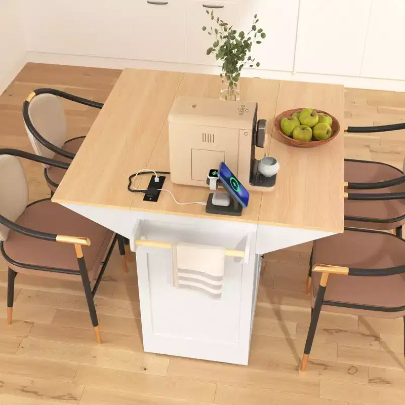 Large Kitchen Island with 2 Drop Leaf, Rolling Kitchen Cart on 5 Wheels Folding Storage Dining Table with Spice & Towel Rack, 3 Drawers