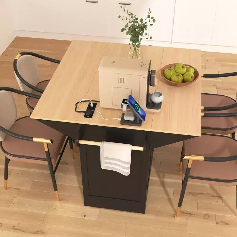 Large Kitchen Island with 2 Drop Leaf, Rolling Kitchen Cart on 5 Wheels Folding Storage Dining Table with Spice & Towel Rack, 3 Drawers