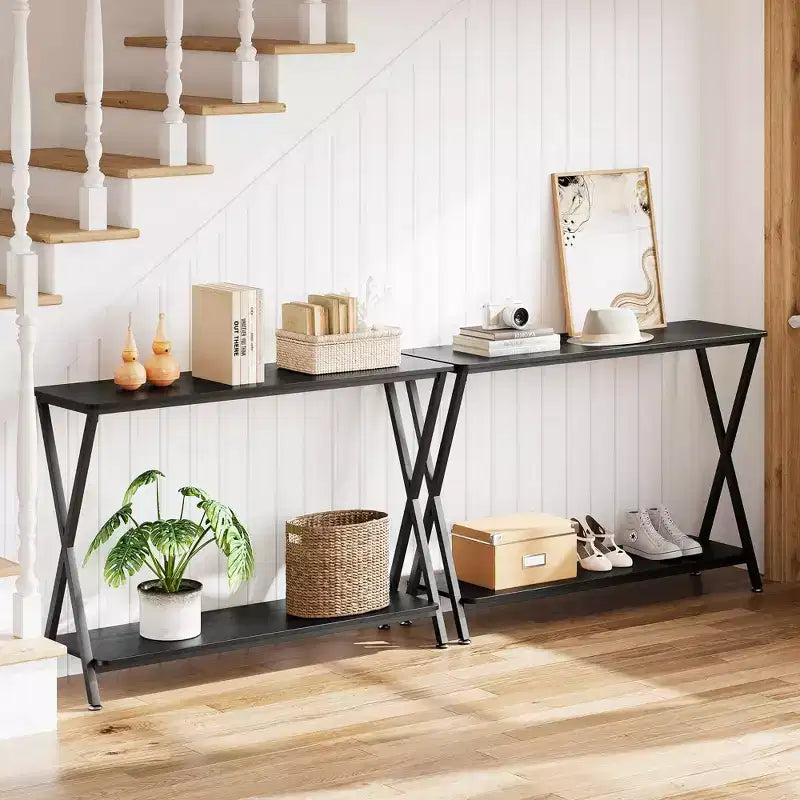 Narrow Console Table with Shelves, 2-Tier Farmhouse Sofa Table, Entryway Table for Hallway, Living Room, Bedroom, Behind Couch Storage Table