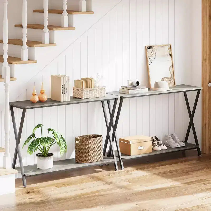 Narrow Console Table with Shelves, 2-Tier Farmhouse Sofa Table, Entryway Table for Hallway, Living Room, Bedroom, Behind Couch Storage Table