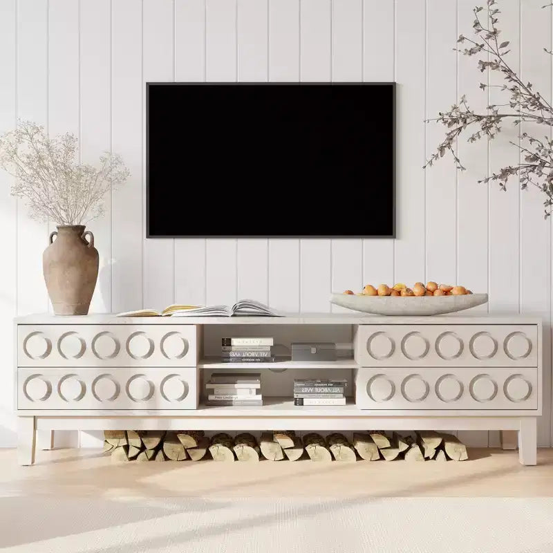 70.08inModern Mid-Century Media Console with 4 Drawers and Cable Management, TV Console Table for TVs up to 75,for Living Room,Office(White)