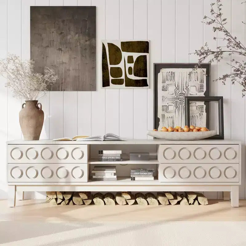 70.08inModern Mid-Century Media Console with 4 Drawers and Cable Management, TV Console Table for TVs up to 75,for Living Room,Office(White)