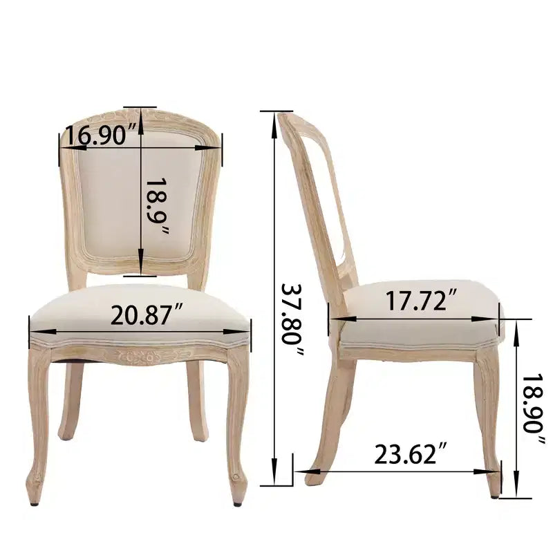 French Country Dining Chairs Set of 2, Upholstered Fan Back, Wire Drawing Carving, Disassemblable, Beige